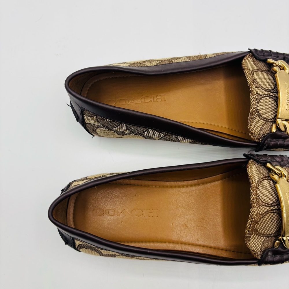 Coach Tan Signature Canvas Loafers with Gold Hardware - Picture 9 of 11
